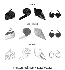 Refreshments and other accessories at the party.Party and partits set collection icons in black,monochrome,outline style vector symbol stock illustration web.