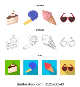 Refreshments and other accessories at the party.Party  set collection icons in cartoon, outline, flat style vector symbol stock illustration web.