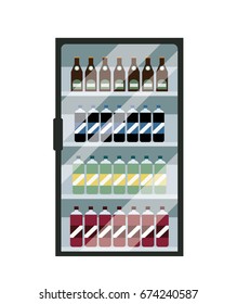 Refridgerator with cold drinks. Equipment for shop and cafe. Flat style vector illustration