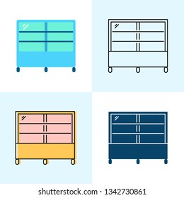 Refrigerated display case icon set in flat and line styles
