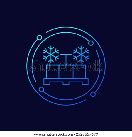 Refrigerated goods icon, pallet and boxes, linear design