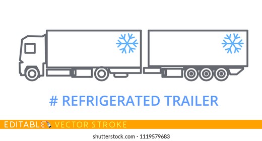 Refrigerated trailer icon. Editable stroke sketch icon. Stock vector illustration.