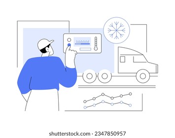 Refrigerated truck abstract concept vector illustration. Driver check temperature controlled truck, refrigerated cargo, export business, foreign trade, transportation by road abstract metaphor.