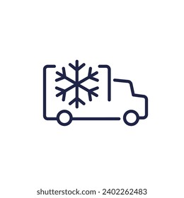 refrigerated truck icon on white, fridge van line vector