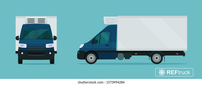 Refrigerated truck. Side and front view. Vector flat style illustration.
