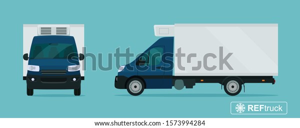 Refrigerated truck. Side and front view.\
Vector flat style\
illustration.