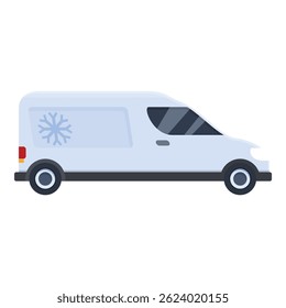 Refrigerated van delivering frozen food, logistics and delivery concept