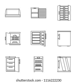 Refrigerating Cold Chamber Icons Set. Outline Set Of 9 Refrigerating Cold Chamber Vector Icons For Web Isolated On White Background