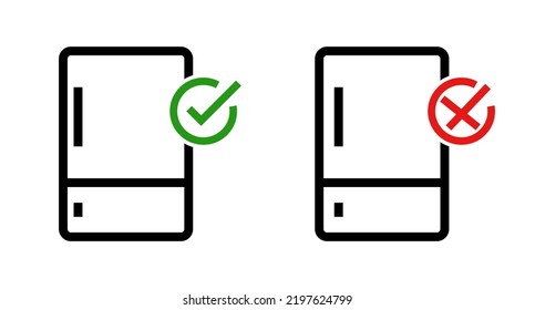 Refrigerator available icon and refrigerator unavailable icon set. Refrigerator failure. Vector.