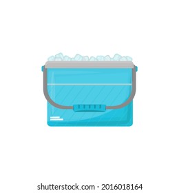 refrigerator bag is blue on white background. An open ice box. Portable portable cooler for road trips, trips to beach and taking medications. Vector illustration, flat