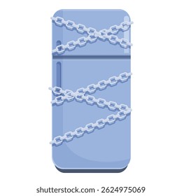 Refrigerator is chained with a metal chain representing the concept of diet and food restriction