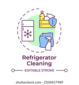Refrigerator cleaning multi color concept icon. Sanitizing products, hygiene. Round shape line illustration. Abstract idea. Graphic design. Easy to use in infographic, presentation