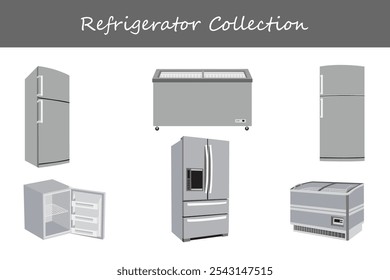 colección de refrigerador en diferentes poses. Ilustración vectorial.