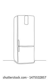 Refrigerator In Continuous Line Art Drawing Style. Fridge Black Line Sketch On White Background. Vector Illustration