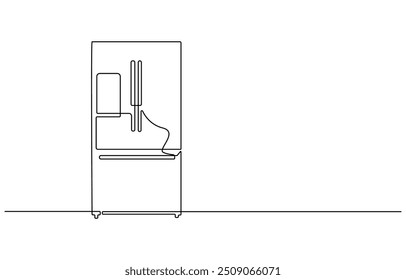 Refrigerator continuous one line drawing vector illustration, Refrigerator in one line style. Refrigerator vector illustration in one continuous line