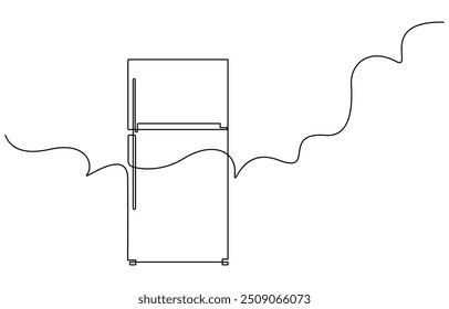 Refrigerator continuous one line drawing vector illustration, Refrigerator in one line style. Refrigerator vector illustration in one continuous line