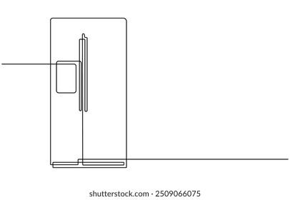 Refrigerator continuous one line drawing vector illustration, Refrigerator in one line style. Refrigerator vector illustration in one continuous line