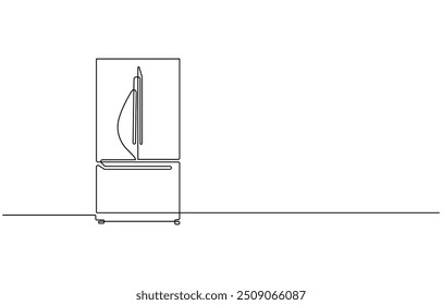 Refrigerador continuo de una línea de dibujo de Ilustración vectorial, refrigerador en un estilo de línea. Ilustración vectorial del refrigerador en una línea continua