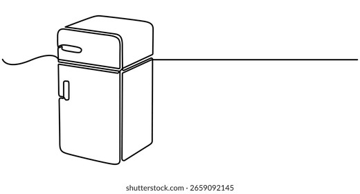 Refrigerator continuous one line drawing vector illustration, Continuous one line drawing of kitchen refrigerator. kitchen refrigerator in single line draw vector illustration. Editable vector.