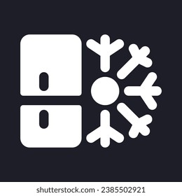 Refrigerator dark mode glyph ui icon. Kitchen electric appliance. User interface design. White silhouette symbol on black space. Solid pictogram for web, mobile. Vector isolated illustration