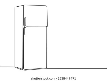 Refrigerator depicted in continuous one line drawing. Kitchen furniture concept design.