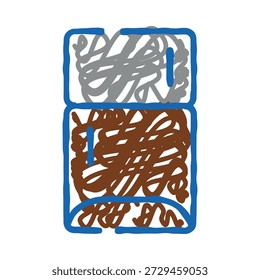 Rabisco de geladeira em rabiscos estilo giz de cera, lúdico e bagunçado com compartimentos coloridos, infantil, ícone abstrato evocando criatividade, vida doméstica e diversão nostálgica