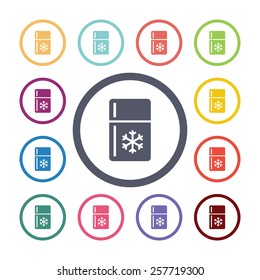 refrigerator flat icons set. Open colorful buttons 