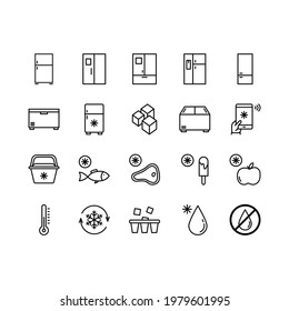 Refrigerator flat line icons set. Freezer, Cold food storage, frige, coolbox. Simple flat vector illustration for store, web site or mobile app. Editable stroke