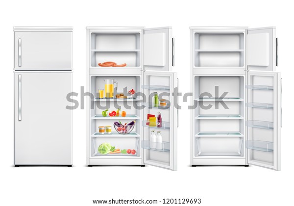 Refrigerator Fridge Realistic Set Isolated Cold Stock Vector