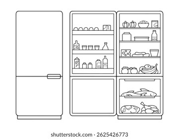 Refrigerator graphic isolated black white sketch illustration vector 