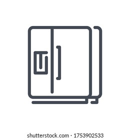 Refrigerador con icono de la línea Ice Maker. Nevera con signo de contorno vectorial de dos puertas.