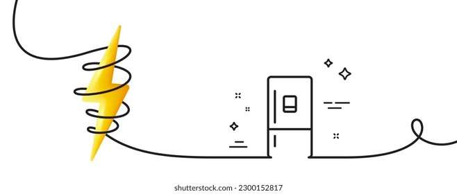 Refrigerator with ice maker line icon. Continuous one line with curl. Fridge sign. Freezer storage symbol. Refrigerator single outline ribbon. Loop curve with energy. Vector