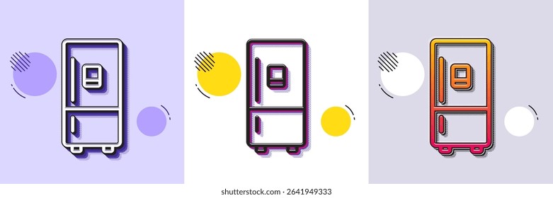Refrigerator with ice maker line icon. Halftone dotted pattern. Gradient icon with grain shadow. Fridge sign. Freezer storage symbol. Line refrigerator icon. Various designs. Vector