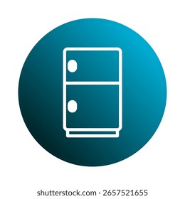 Um ícone de geladeira exibido em um círculo azul de gradiente representando a ilustração do aparelho para uso doméstico