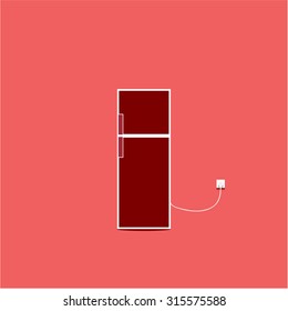 refrigerator icon isolated on red background