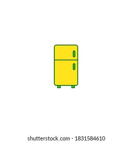 Refrigerator icon. Kitchen and utensil icon. simple, flat, color, outline, yellow, green.