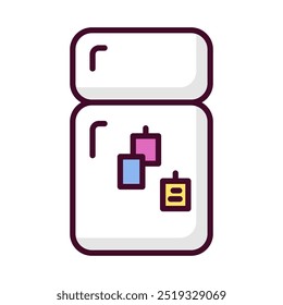 Refrigerator icon in line style. Refrigerator with a note attached