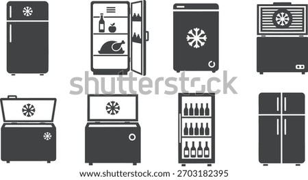 Refrigerator icon set silhouette isolated on transparent background