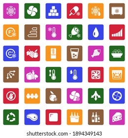 Refrigerator Icons. White Flat Collection In Square. Vector Illustration.