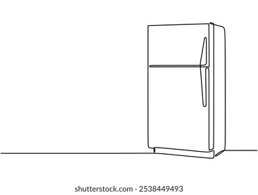 Refrigerator illustrated in continuous one line drawing. Minimalist kitchen set concept.