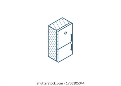 Refrigerator isometric icon. 3d vector illustration. Isolated line art technical drawing. Editable stroke