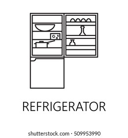 Refrigerator line icon. Vector symbol on the topic of home electronic devices. Black minimalist element for design of website, company's visit card, logo an etc. Refrigerator  vector icon eps 10. 