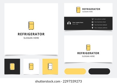 Diseño del logo del refrigerador con eslogan editable. Libro de promoción de marca y plantilla de tarjeta de visita.