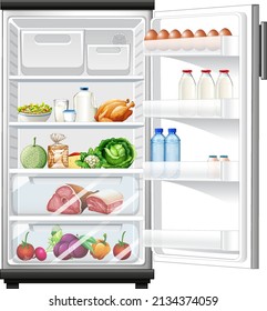 Refrigerator with lots of food illustration
