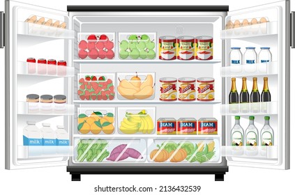 Refrigerator with lots of food illustration