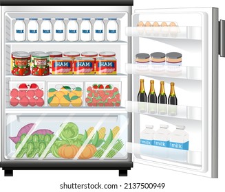 Refrigerator with lots of food illustration