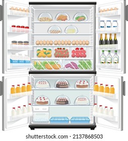 Refrigerator with lots of food illustration