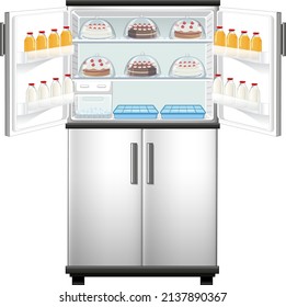 Refrigerator with lots of food illustration