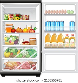 Refrigerator with lots of food illustration