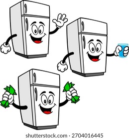 Refrigerator Mascot Set 05, Hand Drawn illustrations of Refrigerator Mascots in various poses.